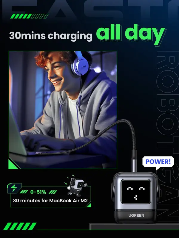 شارژر دیواری 65 وات یوگرین UGREEN Uno Charger 65W CD361 7 شارژر دیواری 65 وات یوگرین UGREEN Uno Charger 65W CD361 - Image 7