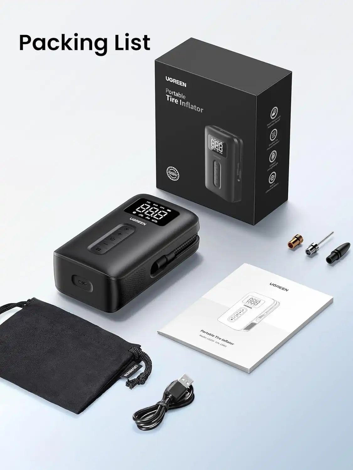 پمپ باد یوگرین UGREEN Portable Electric Air Pump 150PSI CD259 2 پمپ باد یوگرین UGREEN Portable Electric Air Pump 150PSI CD259 - Image 2