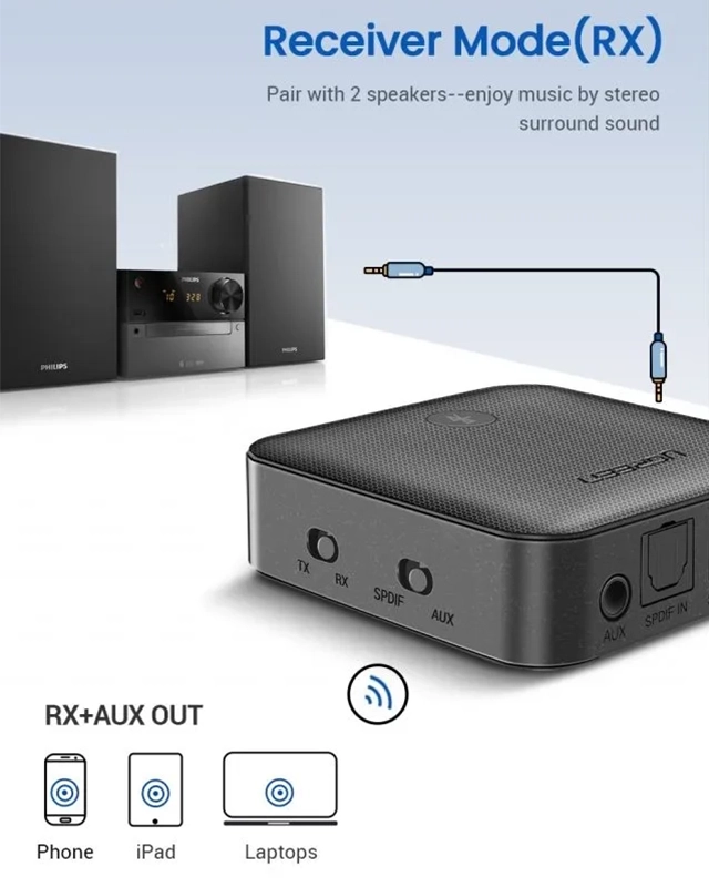 فرستنده و گیرنده یوگرین UGREEN Bluetooth aptX Transmitter Receiver CM144 5 فرستنده و گیرنده یوگرین UGREEN Bluetooth aptX Transmitter Receiver CM144 - Image 5