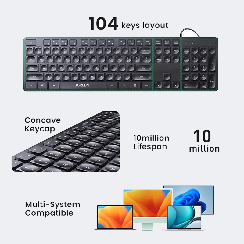 کیبورد سیمی یوگرین Ugreen wired Keyboard KU004 4 کیبورد سیمی یوگرین Ugreen wired Keyboard KU004 - Image 4