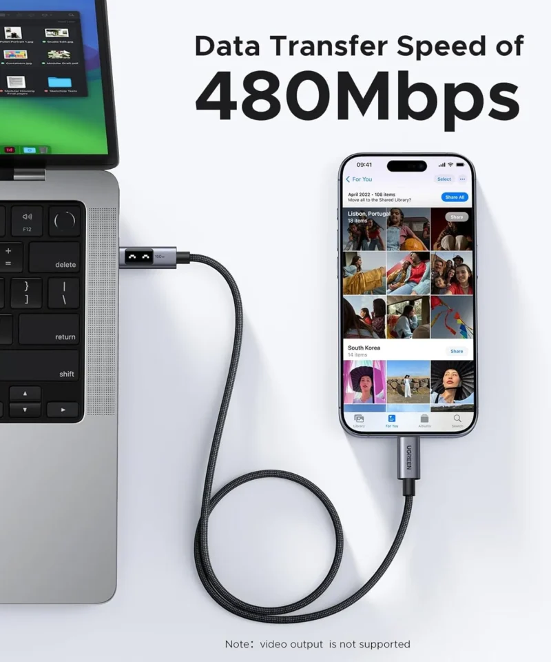 کابل شارژ 1 متر یوگرین UGREEN Uno 100W USB C to USB C 100CM Cable L509 9 کابل شارژ 1 متر یوگرین UGREEN Uno 100W USB C to USB C 100CM Cable L509 - Image 2