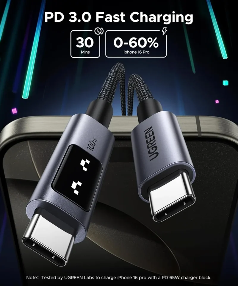 کابل شارژ 1 متر یوگرین UGREEN Uno 100W USB C to USB C 100CM Cable L509 10 کابل شارژ 1 متر یوگرین UGREEN Uno 100W USB C to USB C 100CM Cable L509 - Image 3