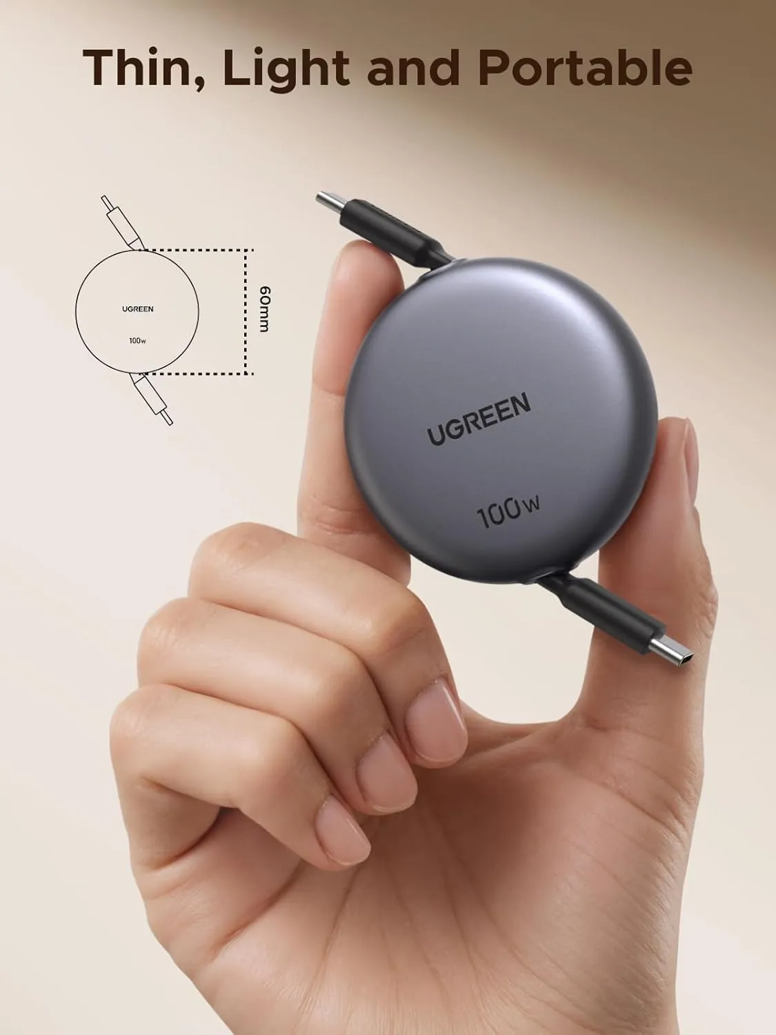 کابل شارژ 1 متر یوگرین UGREEN 100W Nexode Retractable USB C Cable L531 5 کابل شارژ 1 متر یوگرین UGREEN 100W Nexode Retractable USB C Cable L531 - Image 5