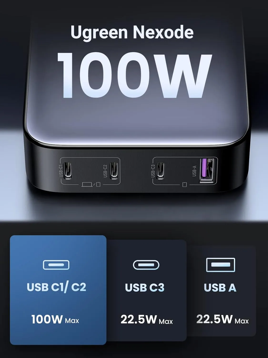 شارژر رومیزی 100 وات یوگرین UGREEN Nexode 100W GaN CD328 4 شارژر رومیزی 100 وات یوگرین UGREEN Nexode 100W GaN CD328 - Image 4