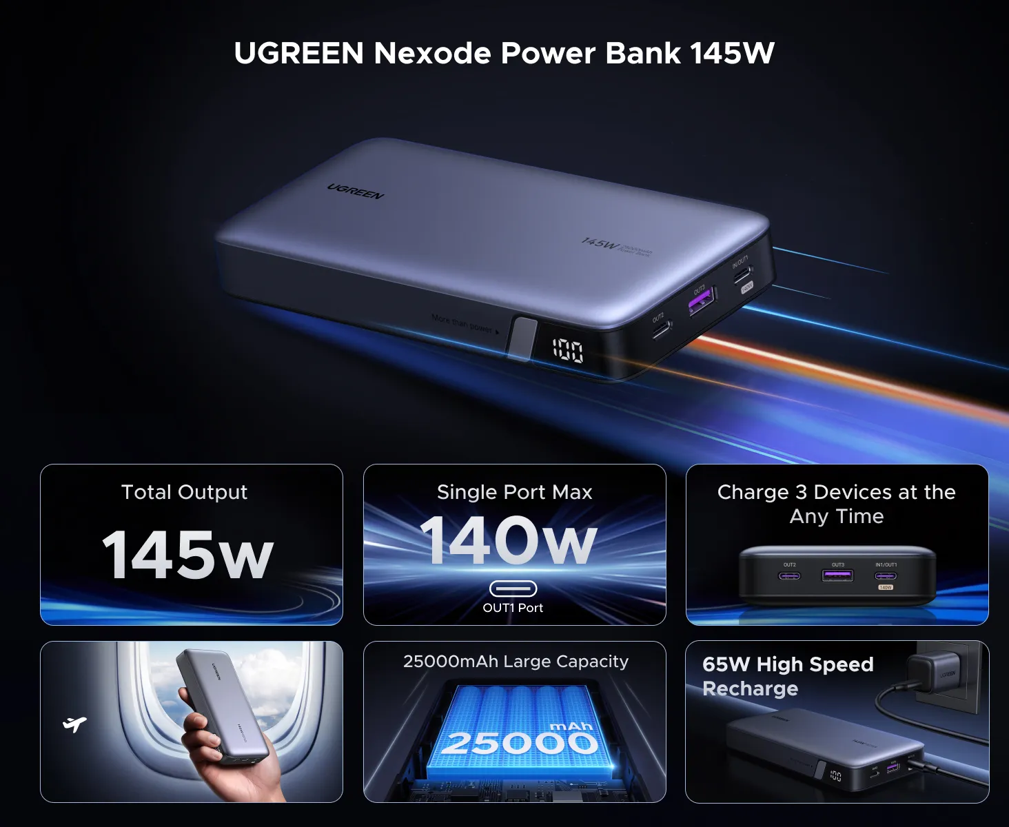 پاوربانک 25000 میلی آمپر یوگرین UGREEN Nexode 25000mAh 145W PB205 16 UGREEN Nexode 25000mAh 145W PB205