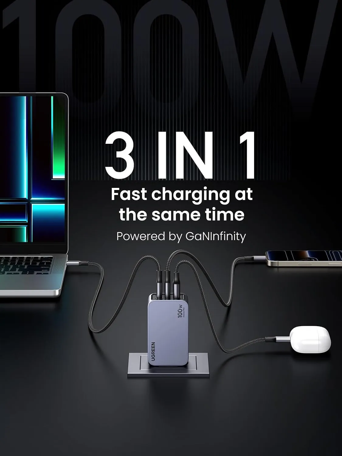 شارژر دیواری 100 وات یوگرین UGREEN Nexode Pro 100W GaN USB C Wall Charger X757 + کابل USB C 2 شارژر دیواری 100 وات یوگرین UGREEN Nexode Pro 100W GaN USB C Wall Charger X757 + کابل USB C - Image 2
