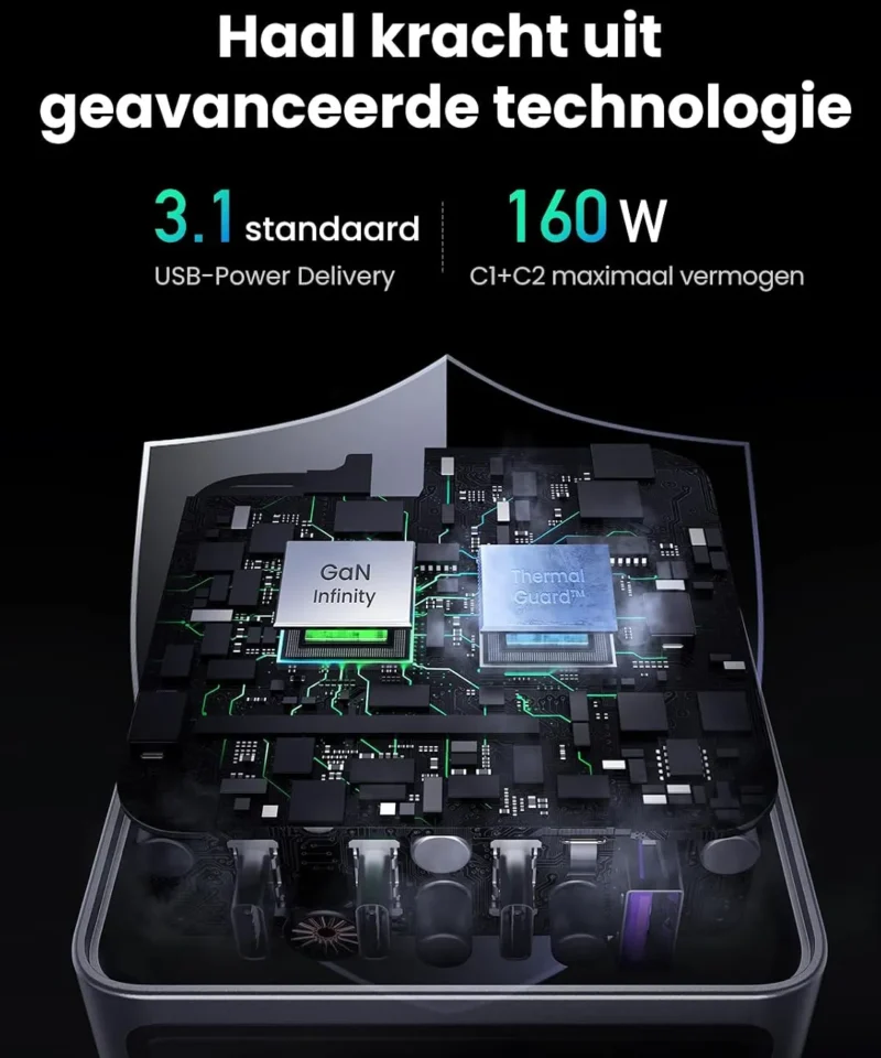 شارژر دیواری ۱۶۰ وات یوگرین UGREEN Nexode Pro 160W GaN Charger X763 16 شارژر دیواری ۱۶۰ وات یوگرین UGREEN Nexode Pro 160W GaN Charger X763 - Image 8