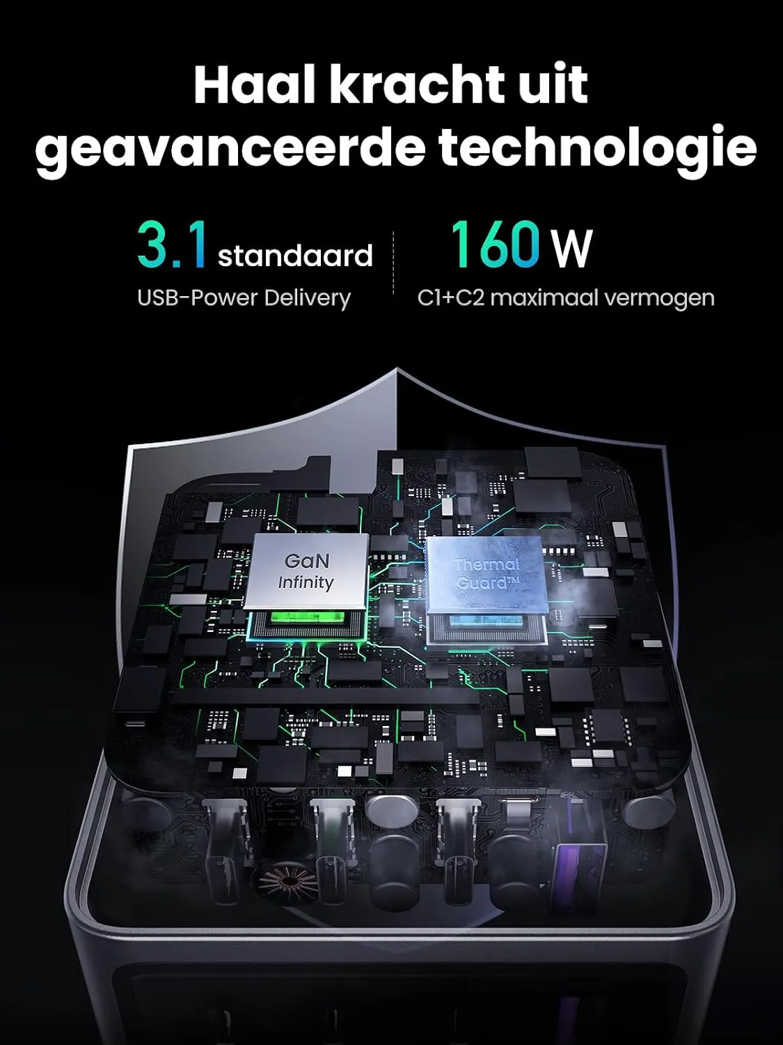 شارژر دیواری ۱۶۰ وات یوگرین UGREEN Nexode Pro 160W GaN Charger X763 8 شارژر دیواری ۱۶۰ وات یوگرین UGREEN Nexode Pro 160W GaN Charger X763 - Image 8