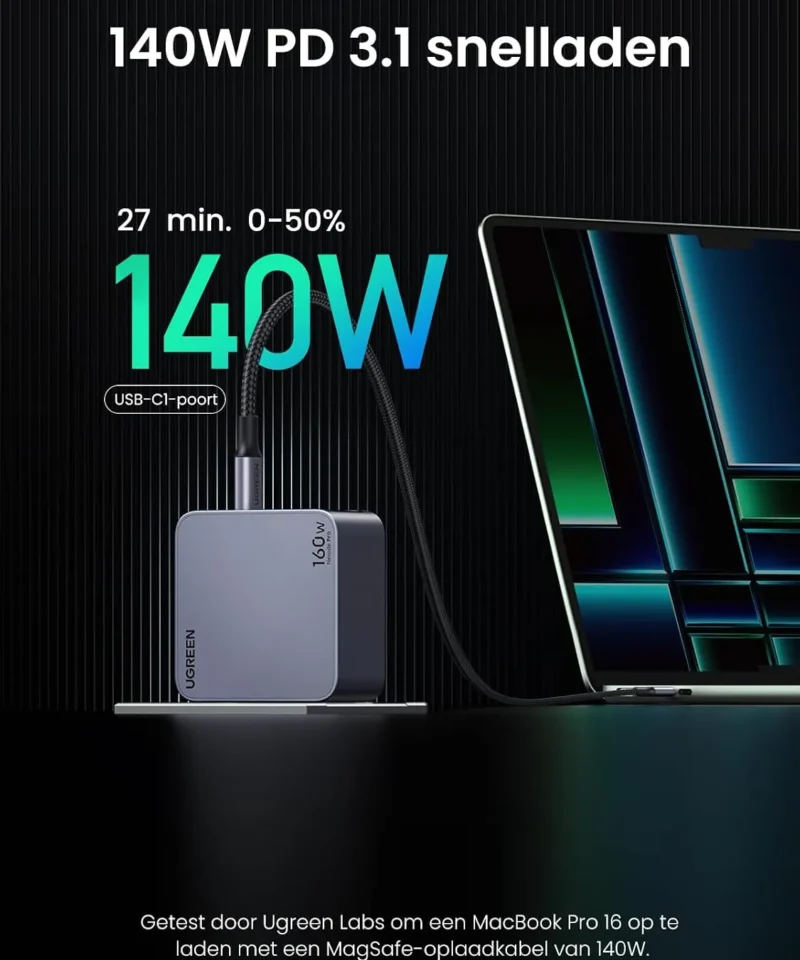 شارژر دیواری ۱۶۰ وات یوگرین UGREEN Nexode Pro 160W GaN Charger X763 14 شارژر دیواری ۱۶۰ وات یوگرین UGREEN Nexode Pro 160W GaN Charger X763 - Image 6